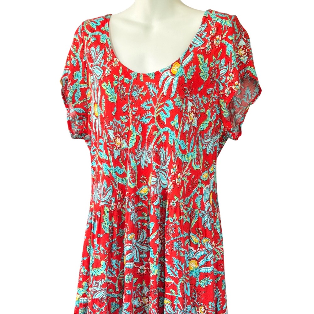 Soft Surroundings XL Kara Maxi Midi Dress Tiered Floral Red Teal - Picture 4 of 12